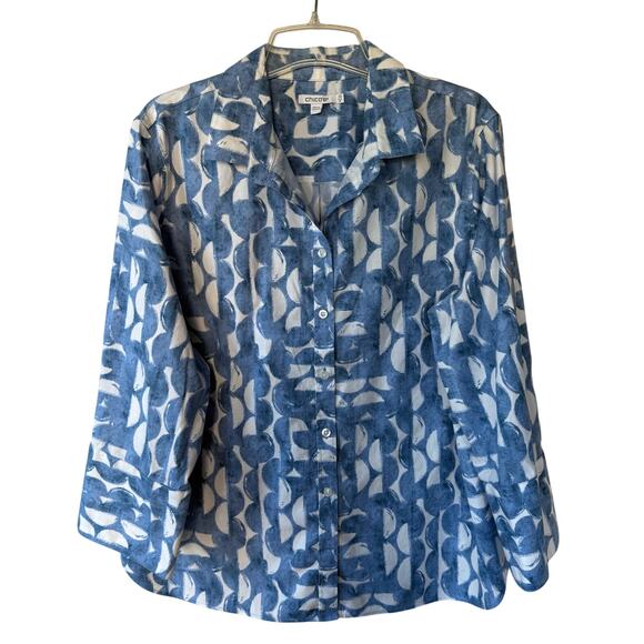 Chico’s size 18 Blue White abstract print buttondown shirt - Picture 1 of 11